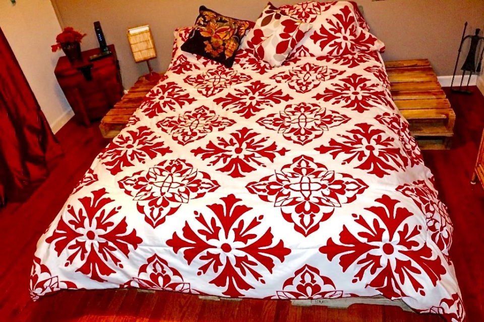 DIY Pallet Bed Frame Ideas: 30 Ideas & Step-by-Step Guide 11 DIY Pallet Bed With Attached Night Stands