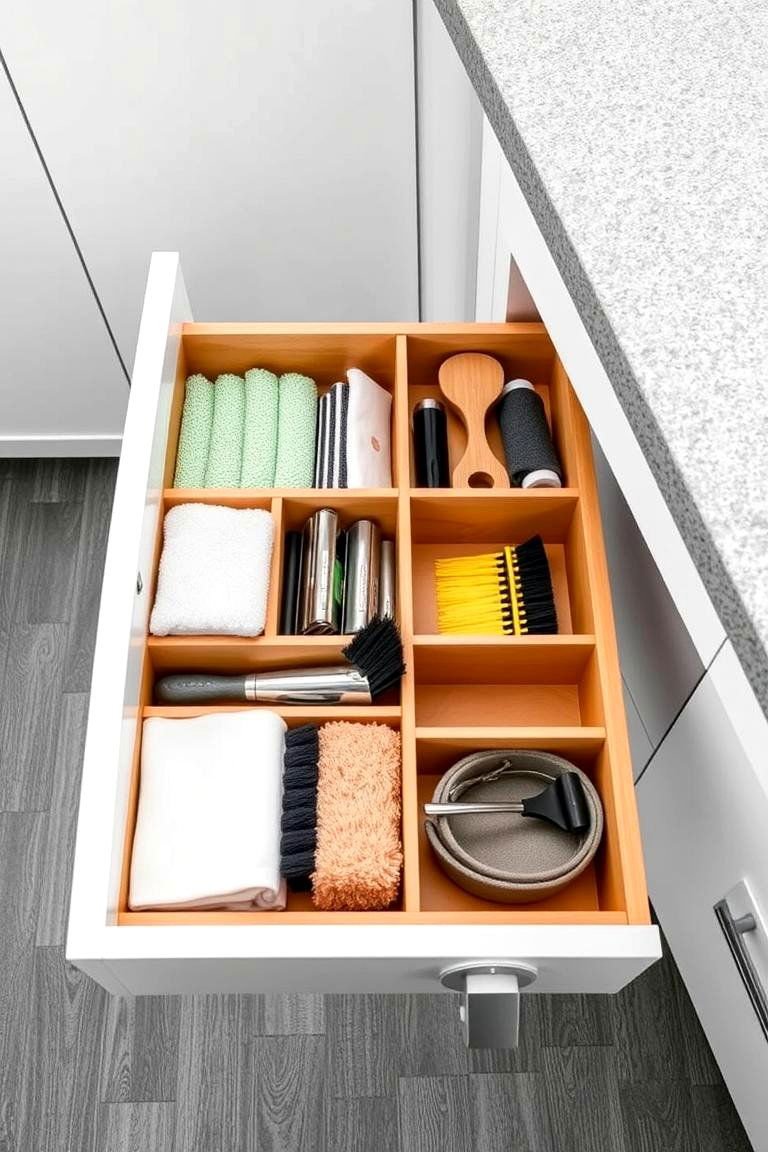 Vanity Organization Ideas: 24 Clutter-Free Solutions 13 Drawer Inserts for Cleaning Tools - 24 vanity organization ideas