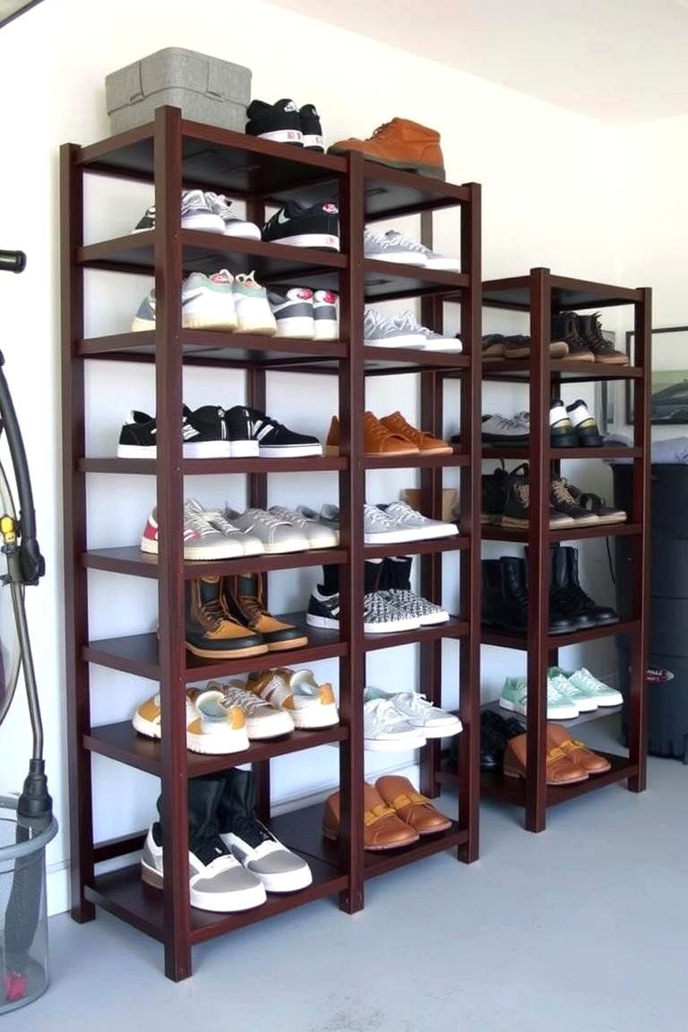24 Garage Shoe Storage Ideas: Organize & Reclaim Space 4 Freestanding Shoe Shelves - 24 Garage Shoe Storage Ideas