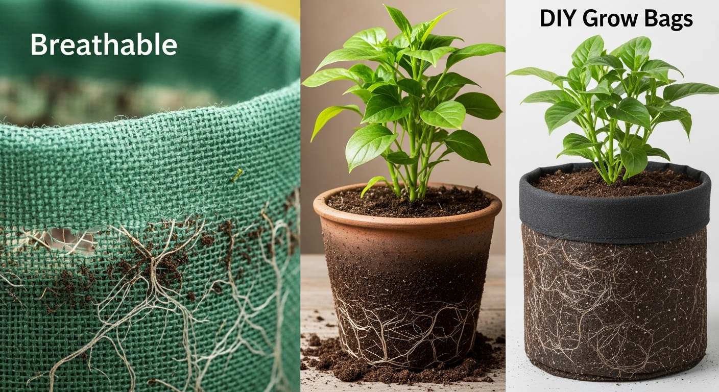 Homemade fabric grow bags for gardening