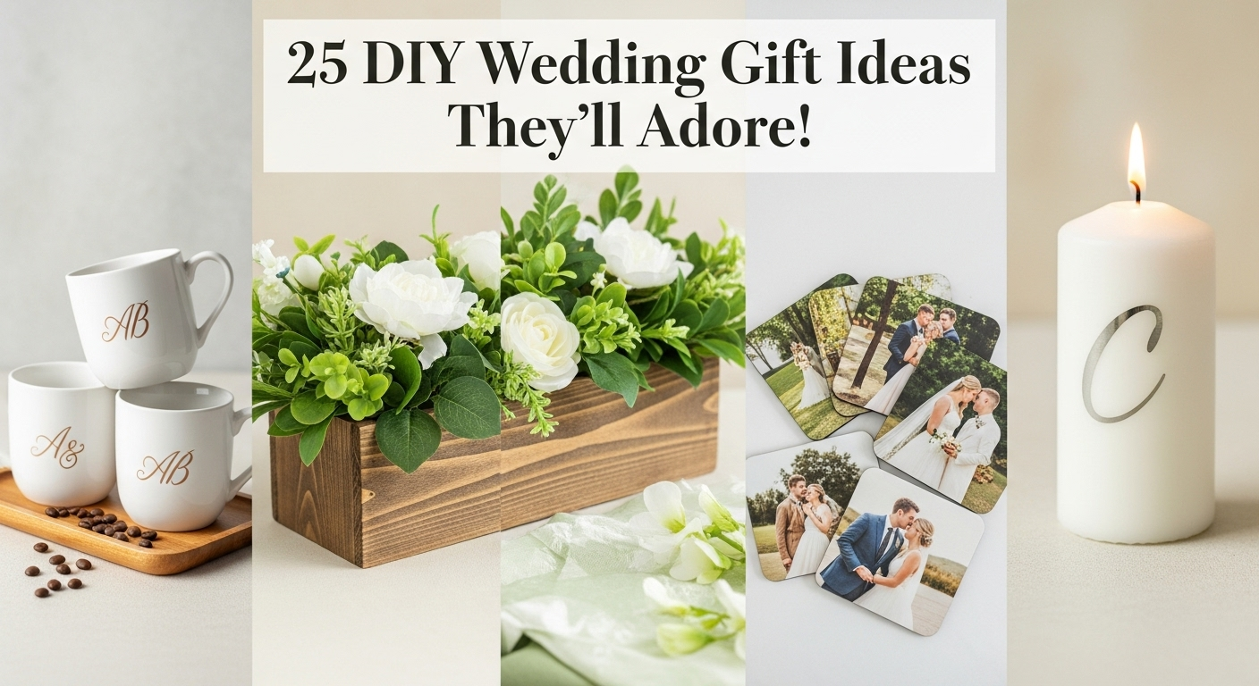 Assortment of creative and personalized DIY wedding gift ideas.