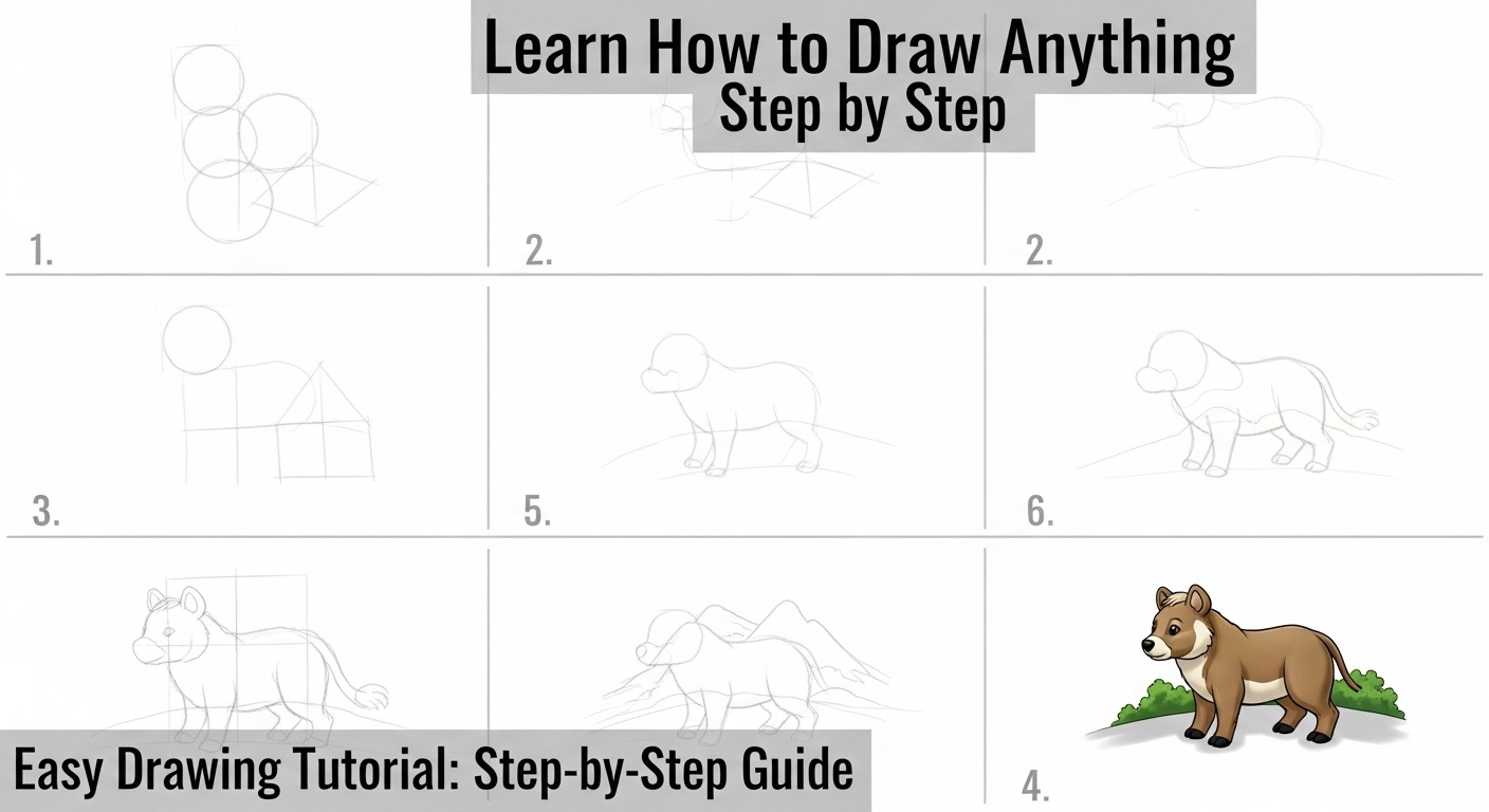 Step by step diagram showing how to draw a cute beagle dog cartoon