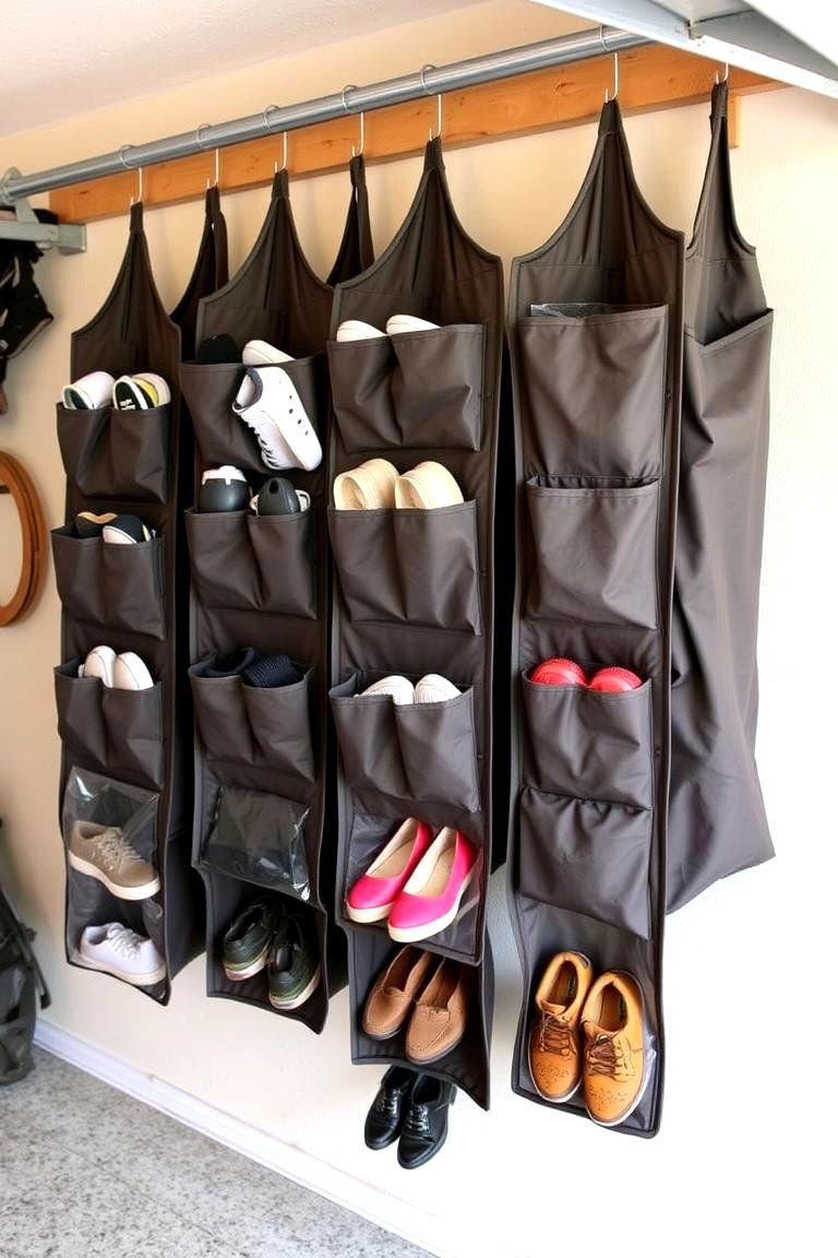 24 Garage Shoe Storage Ideas: Organize & Reclaim Space 19 Hanging Shoe Bags - 24 Garage Shoe Storage Ideas
