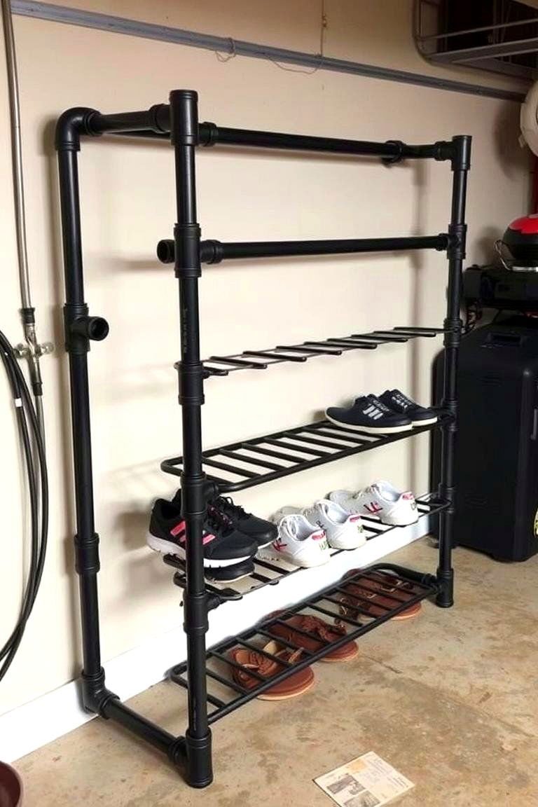 24 Garage Shoe Storage Ideas: Organize & Reclaim Space 18 Industrial Pipe Shoe Rack - 24 Garage Shoe Storage Ideas