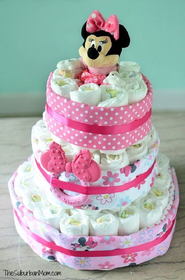 DIY Diaper Cake Ideas: 30 Easy Baby Shower Gift Guide 5 Minnie Mouse Diaper Cake Ideas