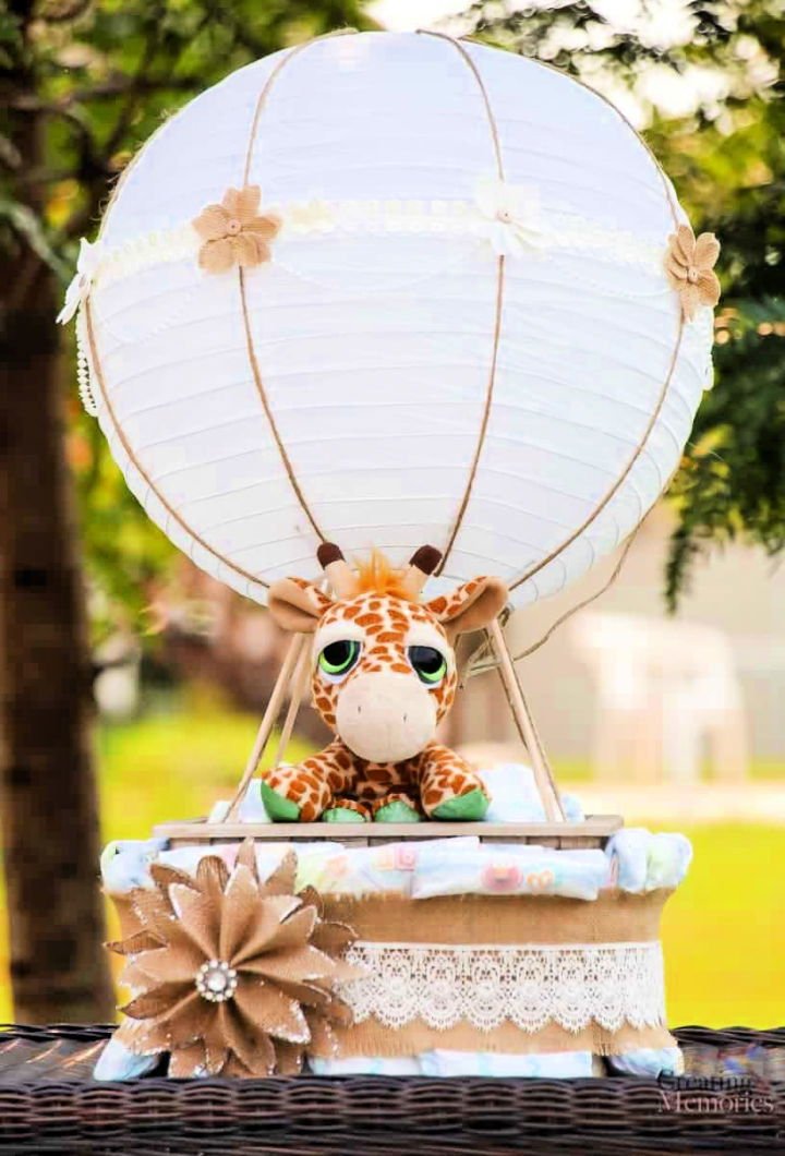 DIY Diaper Cake Ideas: 30 Easy Baby Shower Gift Guide 19 Neutral Hot Air Balloon Diaper Cake