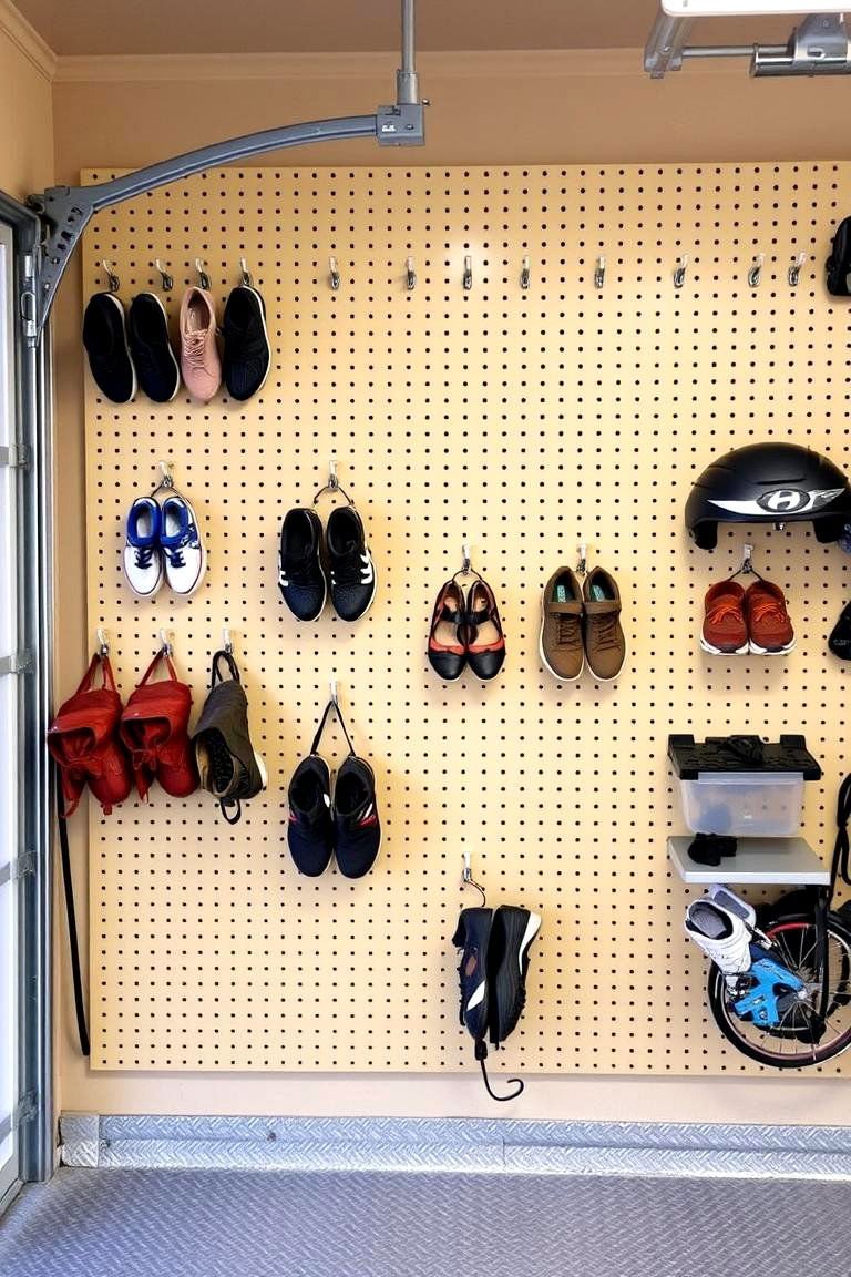 24 Garage Shoe Storage Ideas: Organize & Reclaim Space 8 Pegboard Shoe Organizer - 24 Garage Shoe Storage Ideas