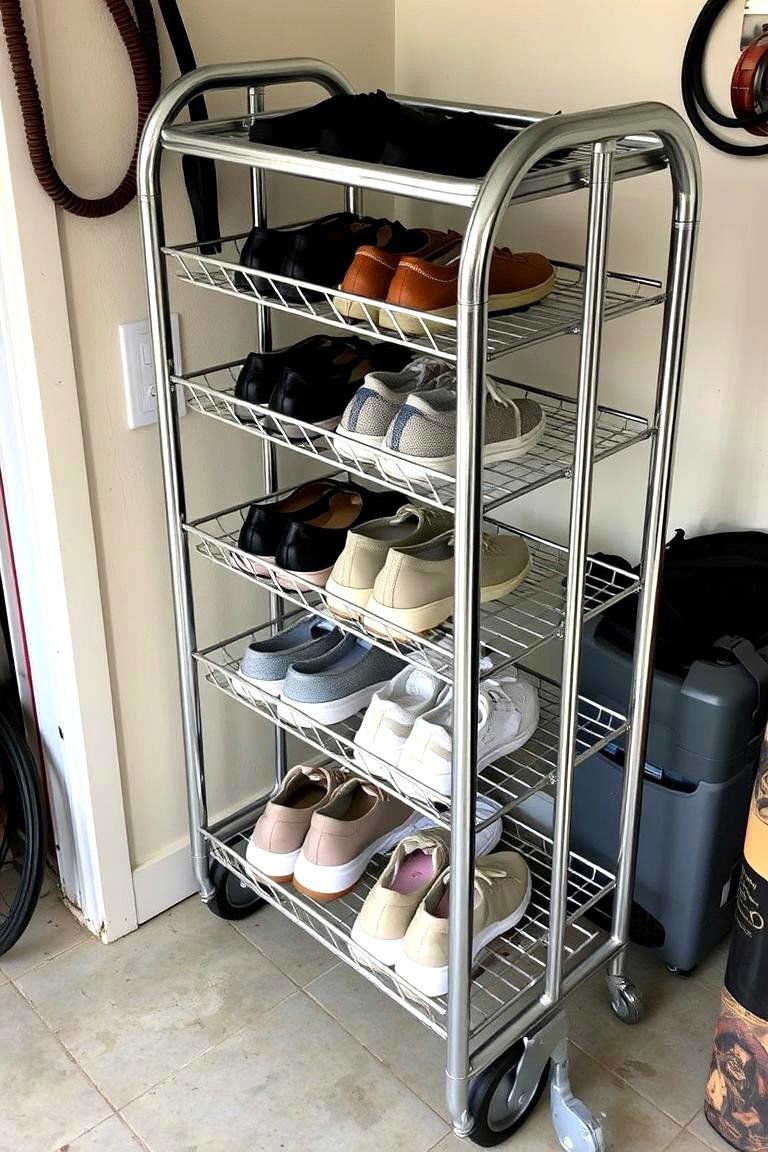 24 Garage Shoe Storage Ideas: Organize & Reclaim Space 7 Rolling Shoe Cart - 24 Garage Shoe Storage Ideas