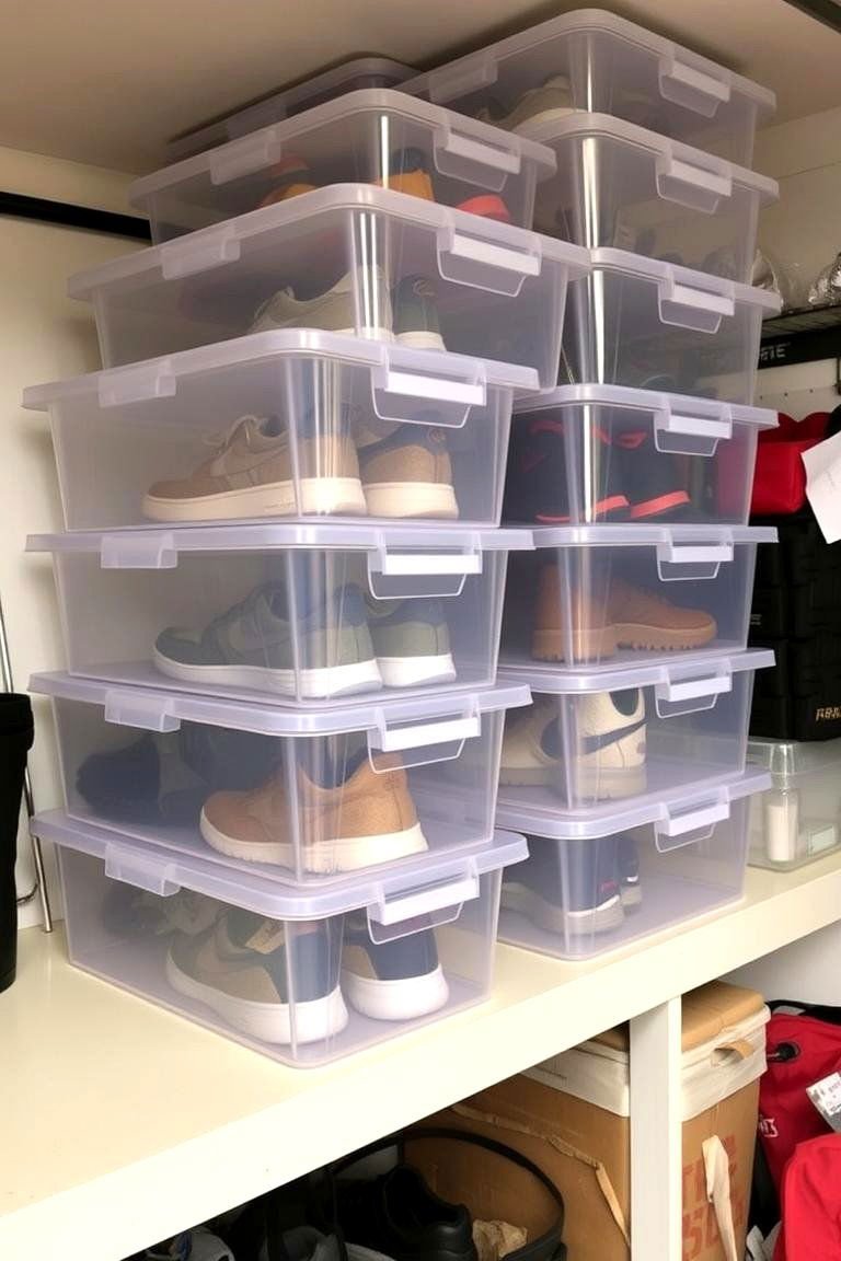 24 Garage Shoe Storage Ideas: Organize & Reclaim Space 12 Stackable Shoe Boxes - 24 Garage Shoe Storage Ideas