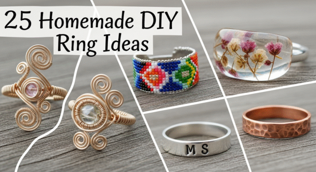 Collection of various DIY ring ideas showcasing different materials and styles.