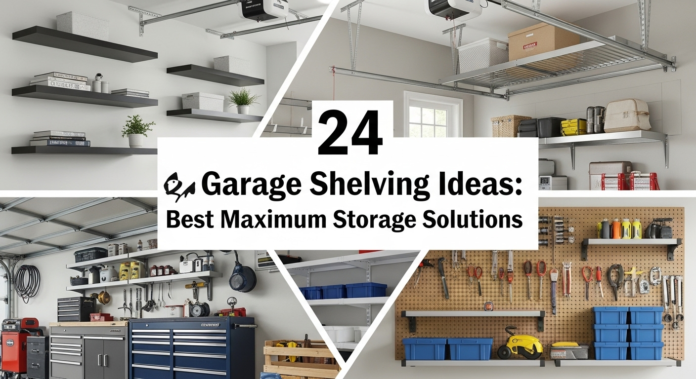 Garage Shelving Ideas with various shelving solutions and tools neatly arranged.