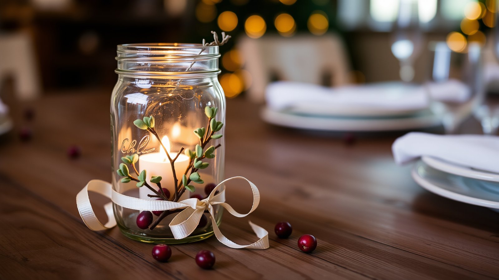 5-Minute Christmas Mason Jar Decorations That Look Expensive (But Cost Under $5!) 2 2. Candle Holders with Eucalyptus