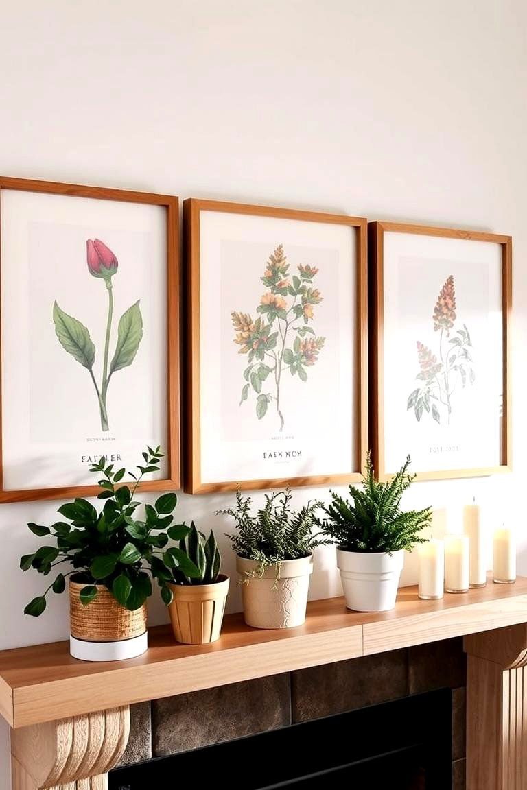 24 Spring Mantel Decor Ideas: Fresh Seasonal Displays 18 Botanical Prints and Wall Hangings - 24 Spring Mantel Decor Ideas