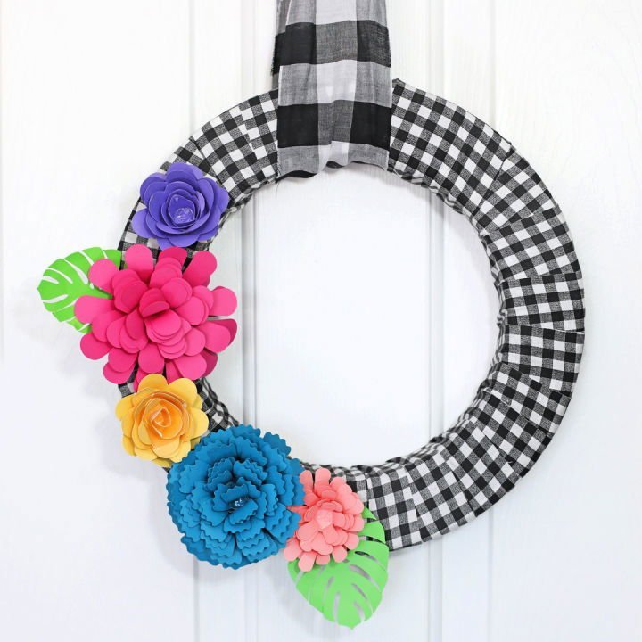 25 DIY Spring Wreath Ideas for Door (How to Make) 18 Buffalo Check Paper Flower Wreath
