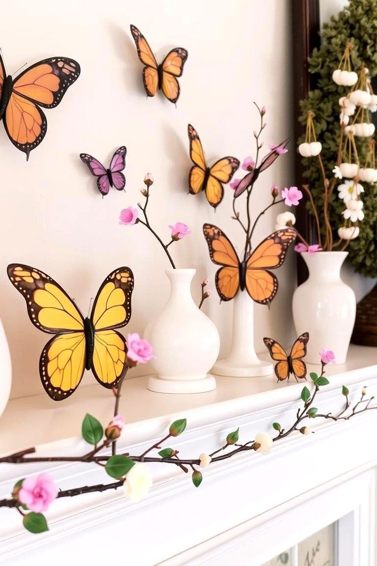 24 Spring Mantel Decor Ideas: Fresh Seasonal Displays 23 Butterfly Decor - 24 Spring Mantel Decor Ideas