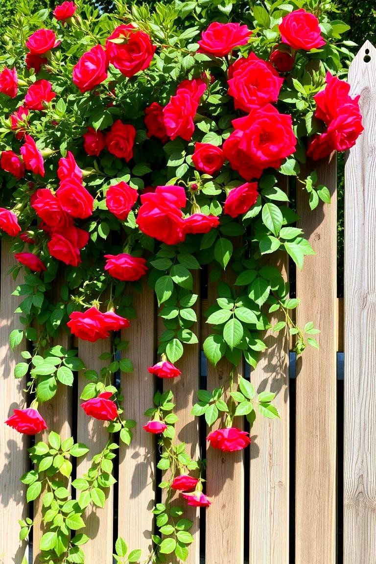 24 Simple Fence Line Landscaping Ideas for Curb Appeal 2 Classic Climbing Roses - 24 Simple Fence Line Landscaping Ideas