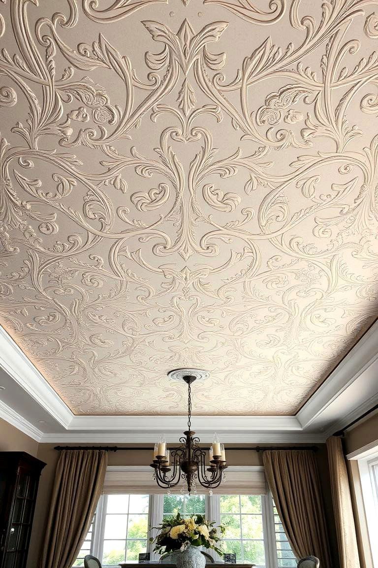 24 Accent Ceiling Ideas to Elevate Your Room's Design 17 Embossed Wallcoverings - 24 Accent Ceiling Ideas
