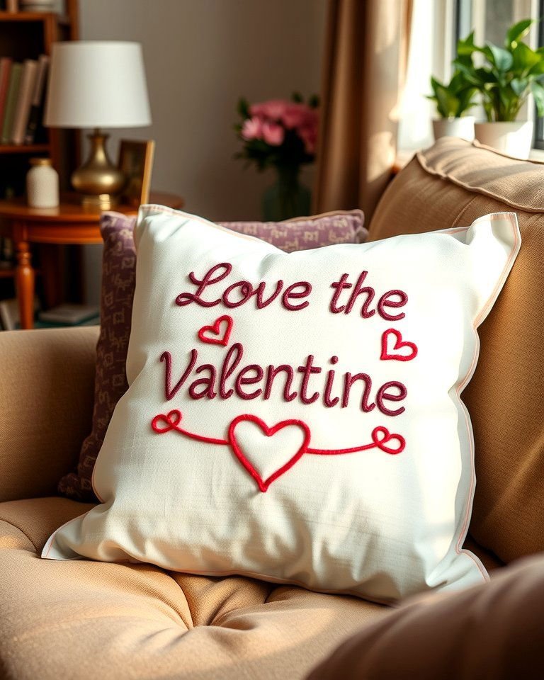 20 DIY Valentines Day Gifts to Make with Love 11 Embroidered Pillow with a Message - 20 DIY Valentines Day Gifts to Make with Love