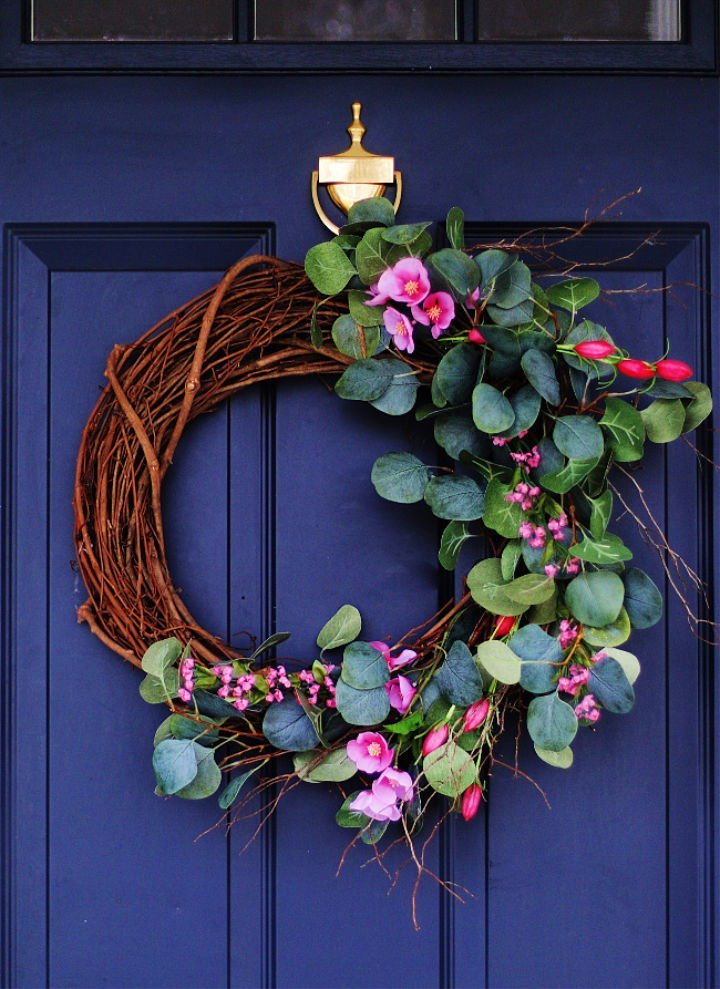 25 DIY Spring Wreath Ideas for Door (How to Make) 9 Handmade Eucalyptus and Flowers Wreath