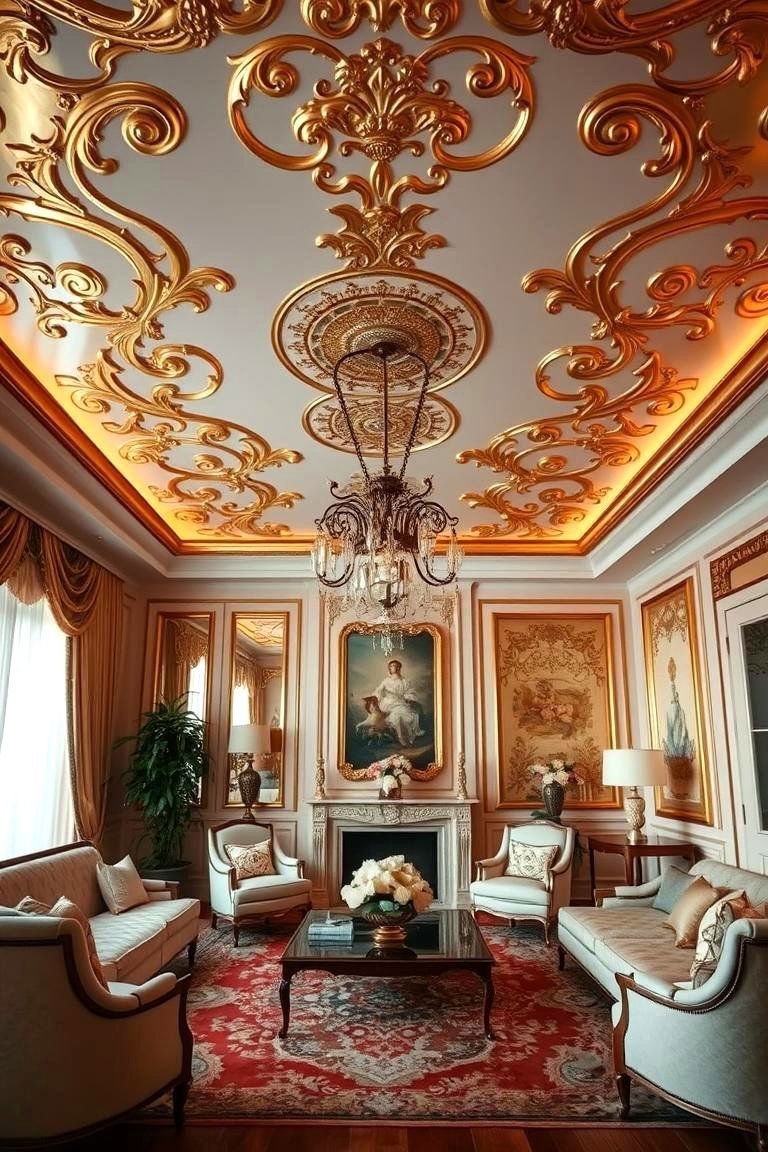 24 Accent Ceiling Ideas to Elevate Your Room's Design 15 Gold Leaf Accents - 24 Accent Ceiling Ideas