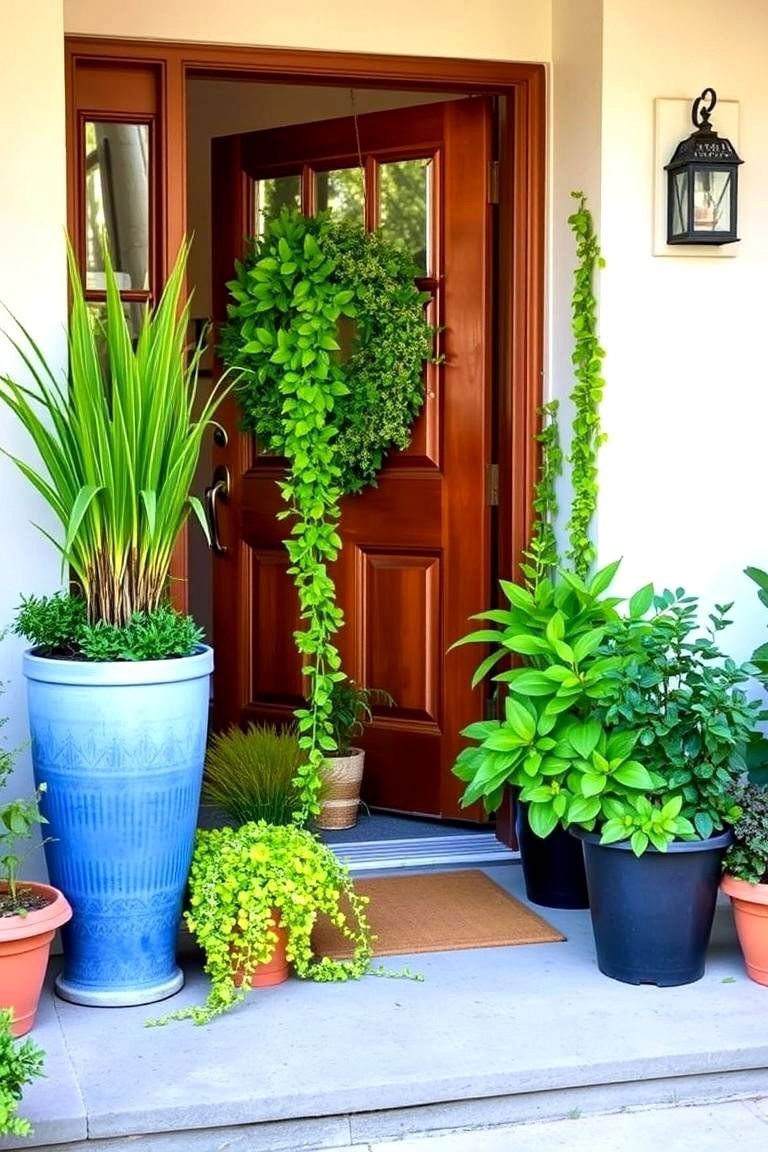 24 Spring Front Door Décor Ideas to Welcome the Season 6 Greenery and Potted Plants - 24 Spring Front Door Decor Ideas