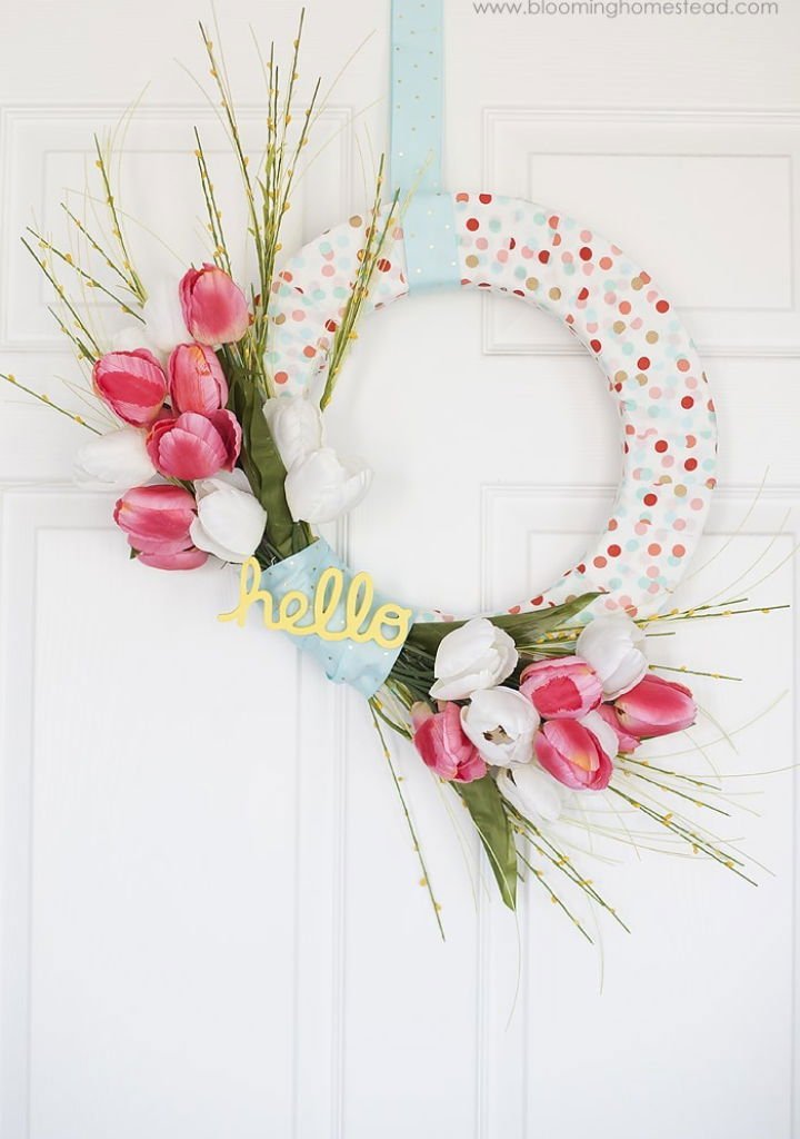 25 DIY Spring Wreath Ideas for Door (How to Make) 20 Make Your Own Hello Spring Wreath