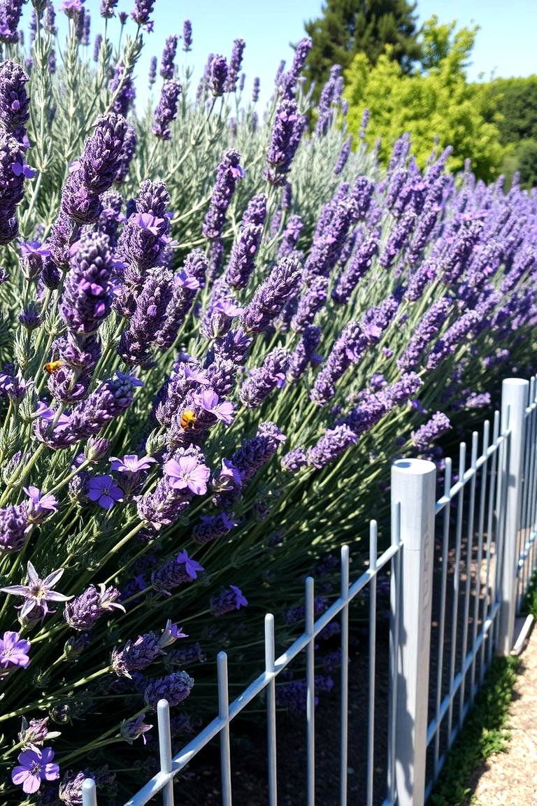 24 Simple Fence Line Landscaping Ideas for Curb Appeal 4 Lush Lavender Hedge - 24 Simple Fence Line Landscaping Ideas