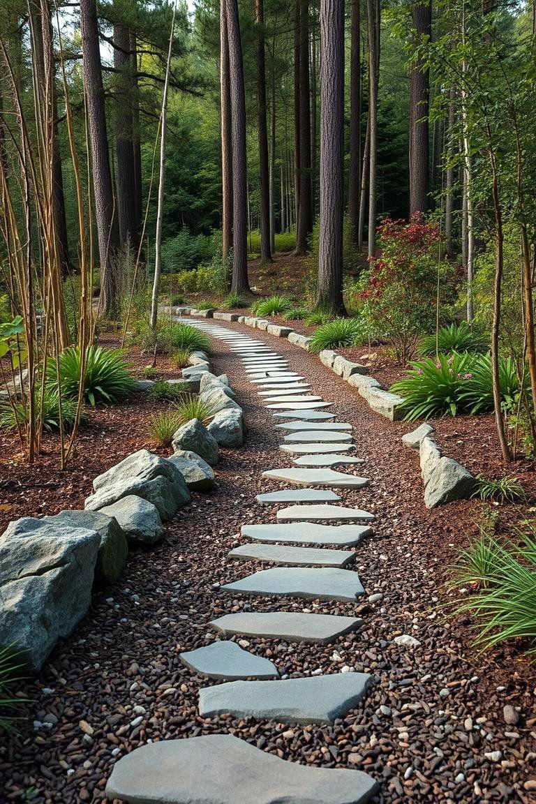 24 Spring Garden Ideas to Refresh Your Outdoor Space 23 Natural Woodsy Garden Pathway - 24 Spring Garden Ideas