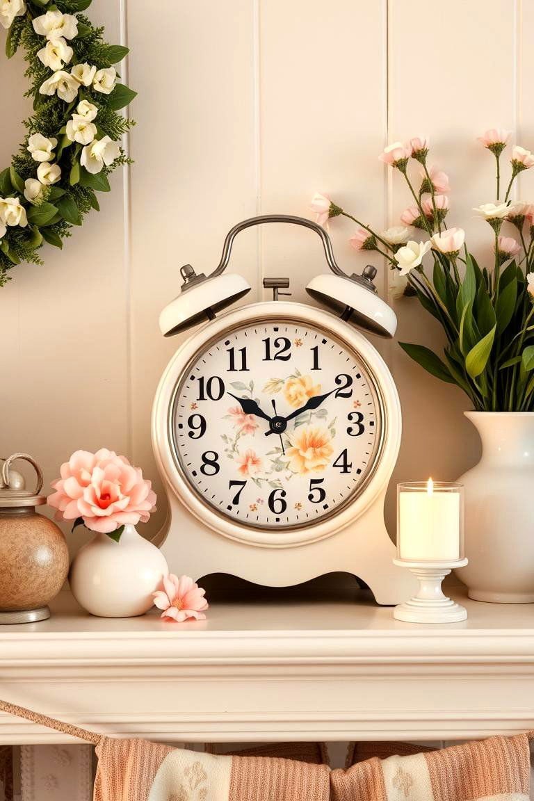 24 Spring Mantel Decor Ideas: Fresh Seasonal Displays 19 Spring Themed Clocks - 24 Spring Mantel Decor Ideas