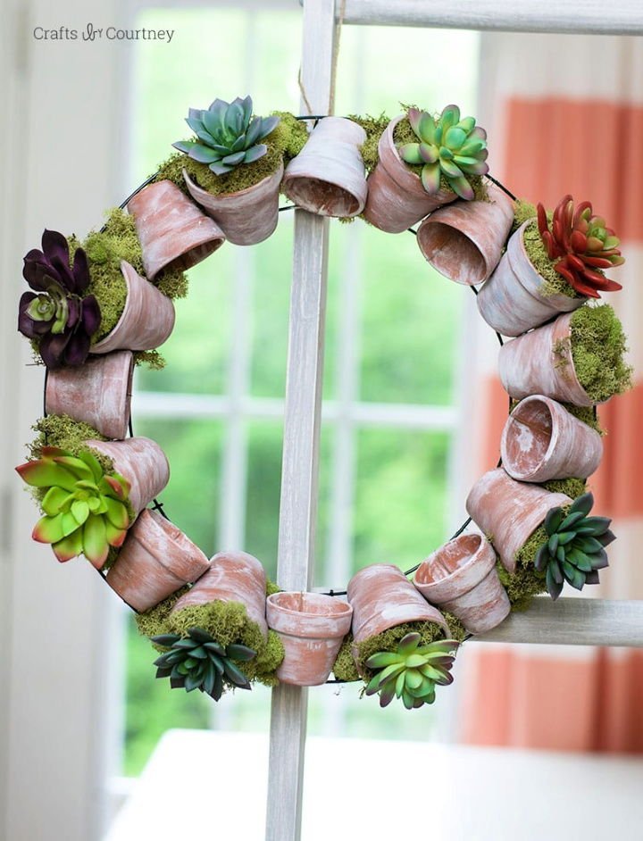 25 DIY Spring Wreath Ideas for Door (How to Make) 6 Homemade Terracotta Pots Succulent Wreath