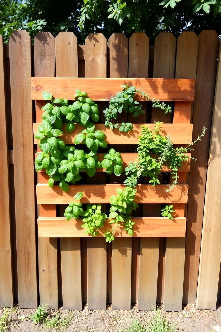 24 Simple Fence Line Landscaping Ideas for Curb Appeal 8 Vertical Herb Garden - 24 Simple Fence Line Landscaping Ideas