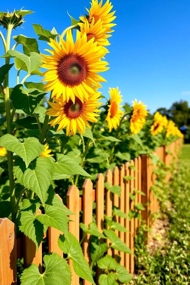 24 Simple Fence Line Landscaping Ideas for Curb Appeal 3 Vibrant Sunflower Border - 24 Simple Fence Line Landscaping Ideas