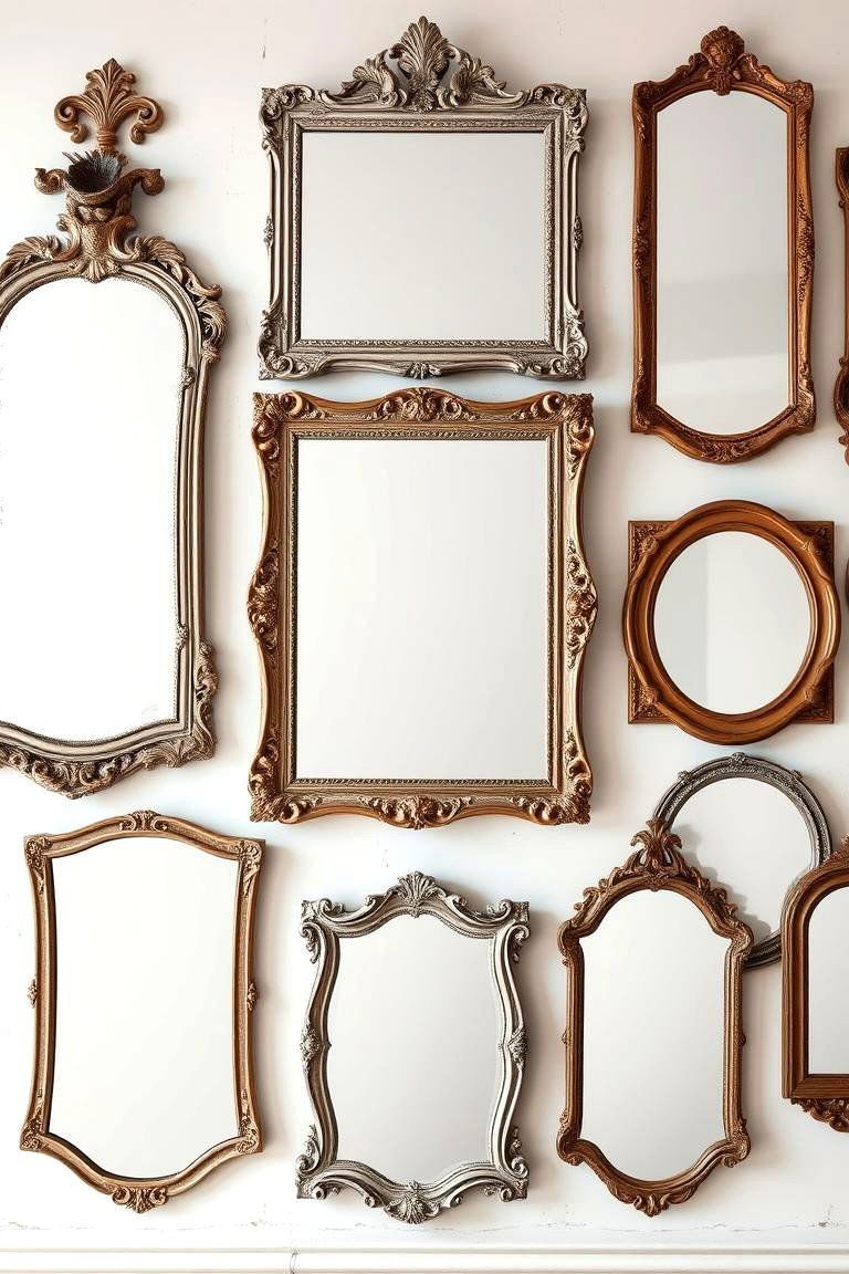 24 Wall Decor Ideas: Creative Ways to Enhance Home Walls 6 Vintage Framed Mirrors - 24 Wall Decor Ideas