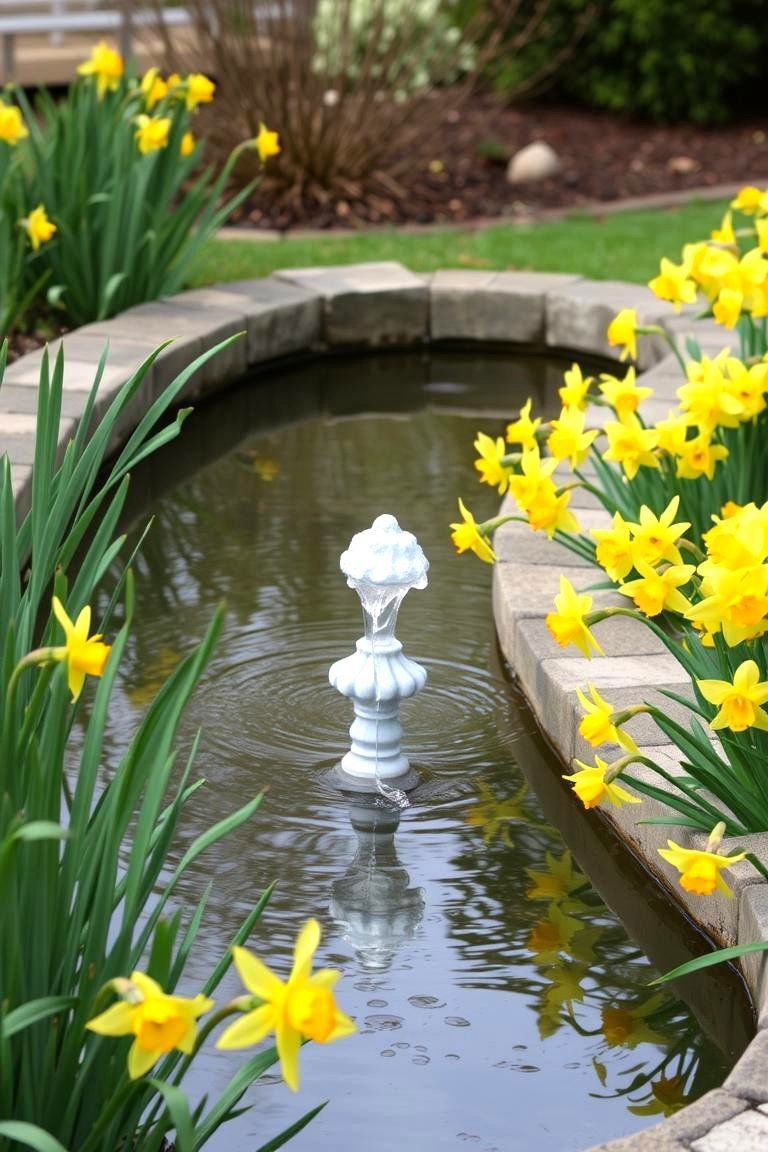24 Daffodil Garden Ideas for Vibrant Spring Landscapes 8 Water Feature with Daffodil Accents - 24 Daffodil Garden Ideas