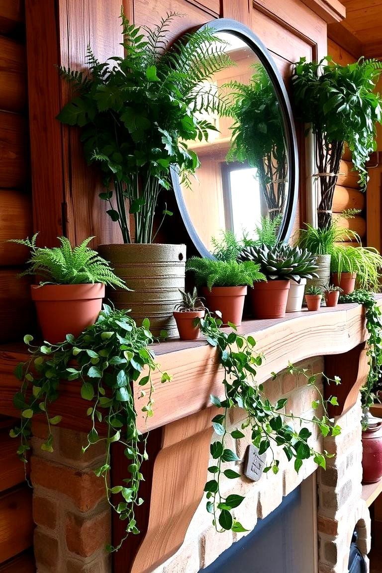 24 Spring Mantel Decor Ideas: Fresh Seasonal Displays 3 Wooden Accents with Greenery - 24 Spring Mantel Decor Ideas