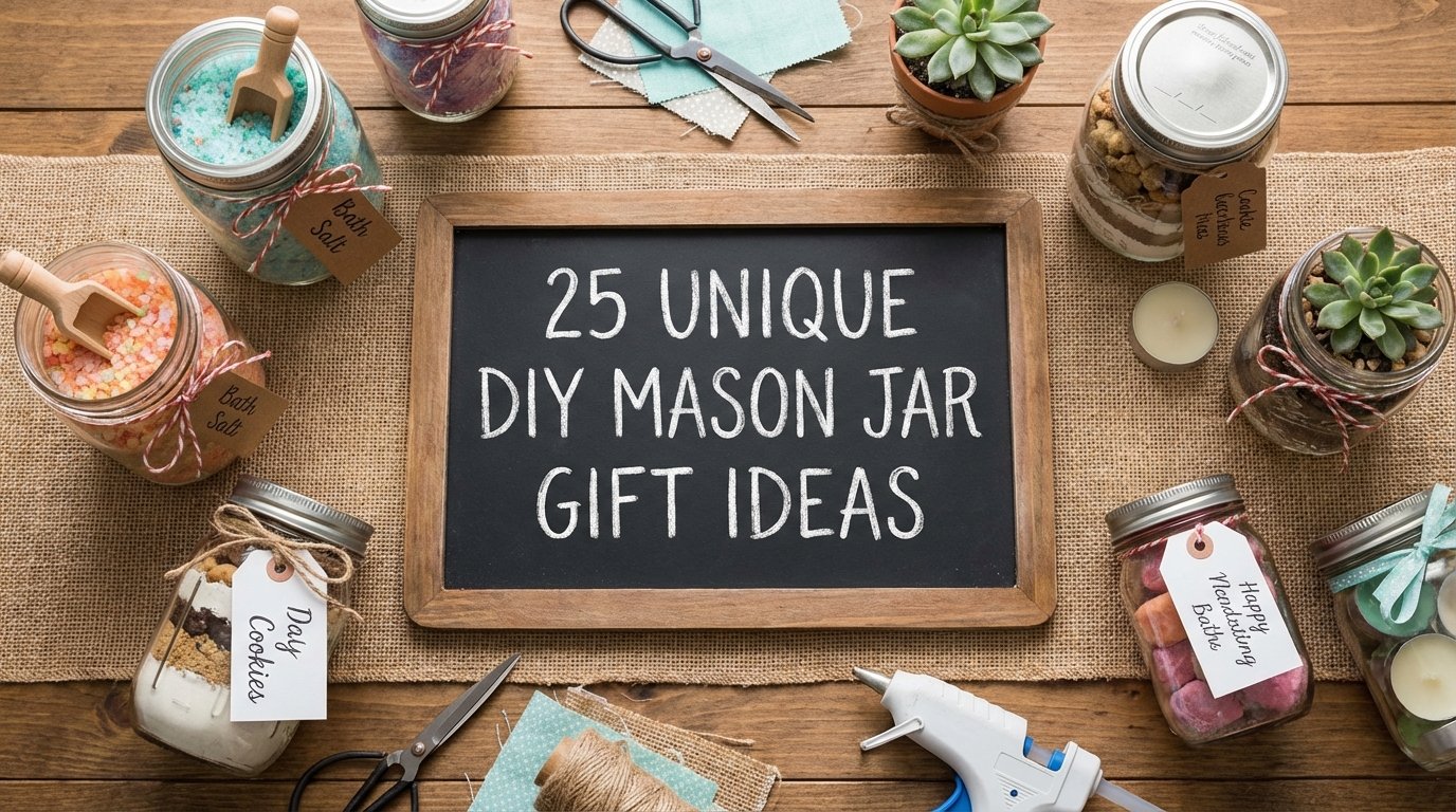 A collection of creative DIY mason jar gift ideas including spa kits, food mixes, and decorated jars for various occasions.