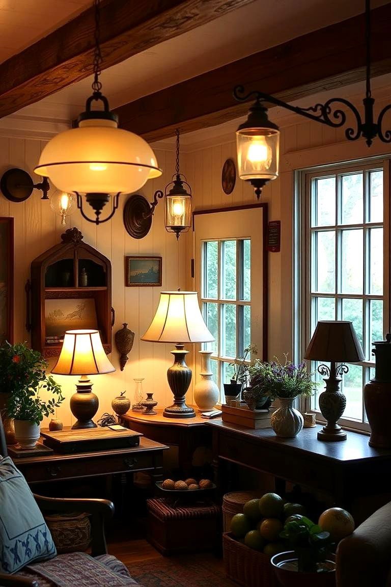 24 Cottage Decor Ideas for a Charming Home Style 9 Antique Lighting Fixtures Glow - 24 Cottage Decorating Ideas