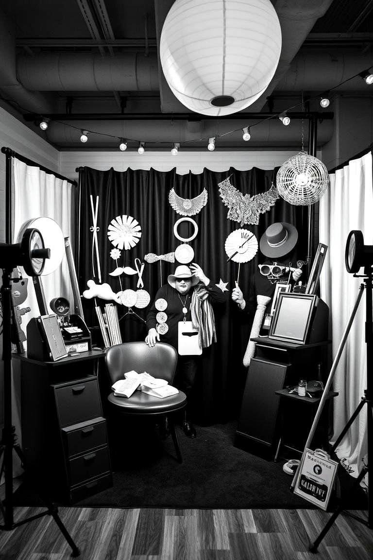 24 Black and White Wedding Theme Ideas for Elegance 11 Artistic Black and White Photo Booth - 24 Black and White Wedding Ideas