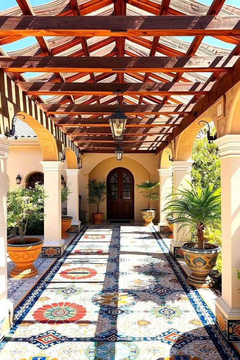 24 Pergola Flooring Ideas to Elevate Your Outdoor Space Design 19 Artistic Mosaic Patterned Flooring - 24 Pergola Flooring Ideas
