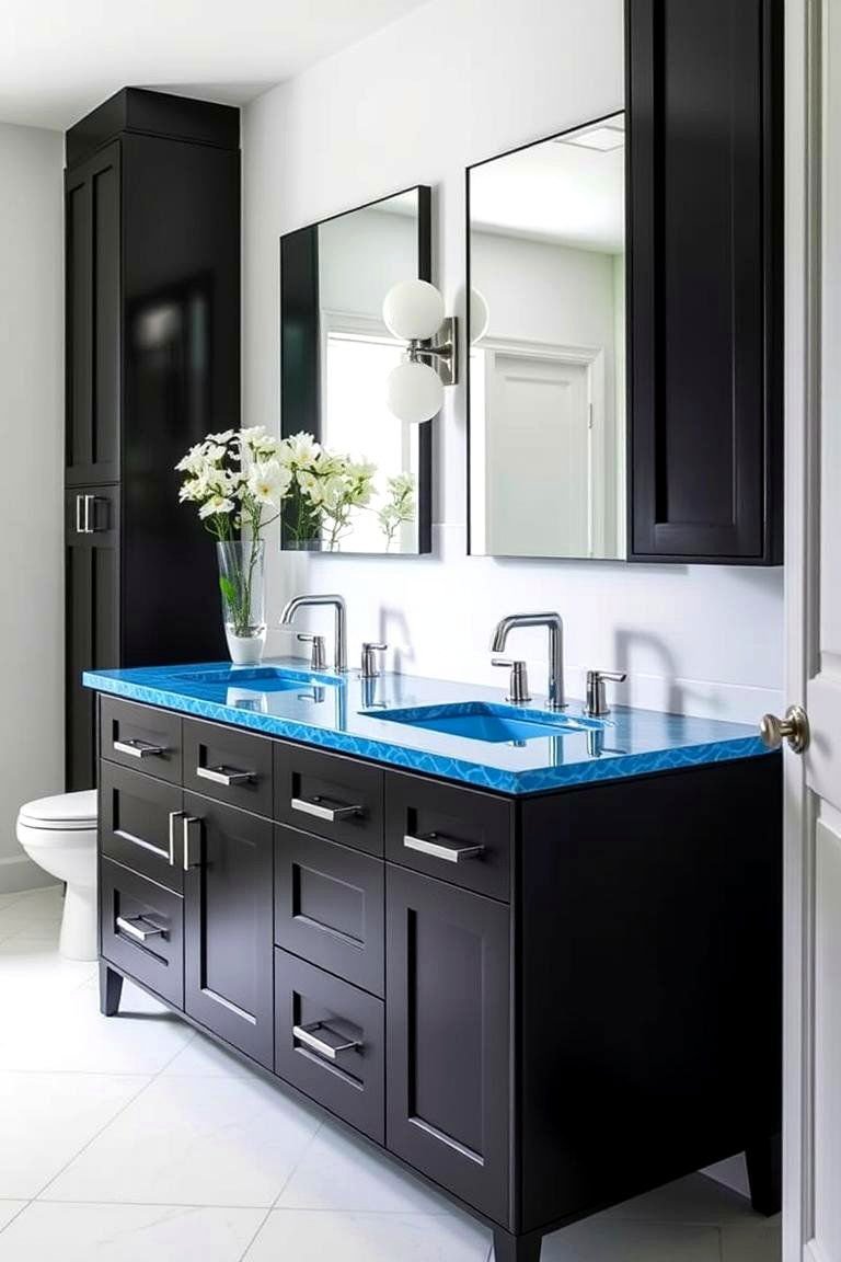 24 Black & Blue Bathroom Ideas for Bold Modern Designs 4 Black Vanity with Blue Countertops - 24 black and blue bathroom ideas