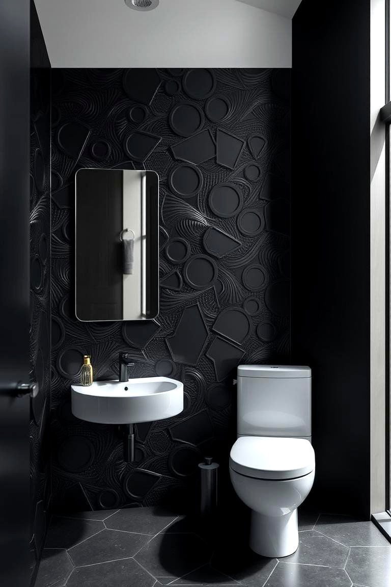 24 Black & Blue Bathroom Ideas for Bold Modern Designs 2 Bold Black Statement Wall - 24 black and blue bathroom ideas