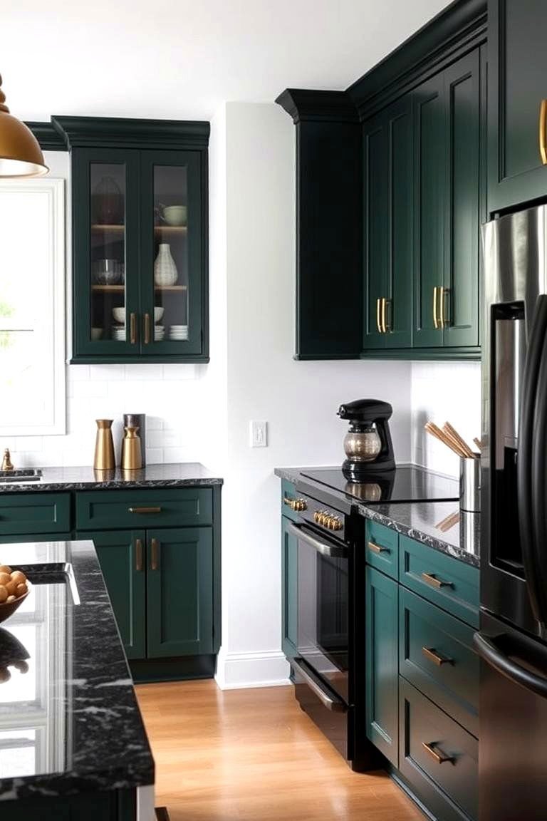 24 Cabinet Colors That Pair Beautifully With Black Appliances 10 Bold Naturality of Forest Green Cabinets - 24 What Color Cabinets Go With Black Appliances
