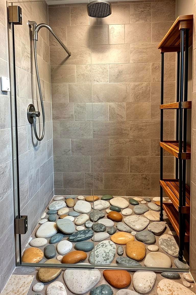24 Rustic Walk-in Shower Ideas for a Spa-Like Bathroom Retreat 9 Built in Niches with Wooden Shelves - 24 Rustic Walk-in Shower Ideas
