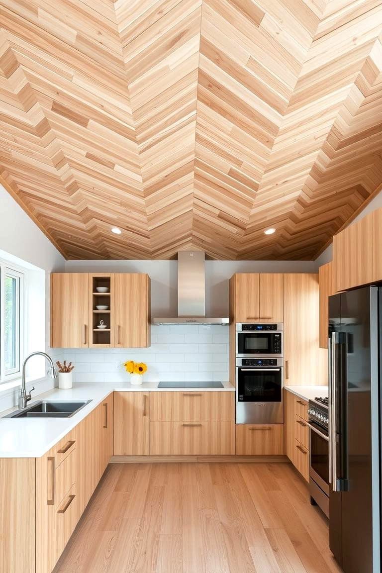 24 Wood Ceiling Kitchen Ideas to Warm Your Cooking Space 13 Chevron Wood Pattern - 24 Wood Ceiling Kitchen Ideas