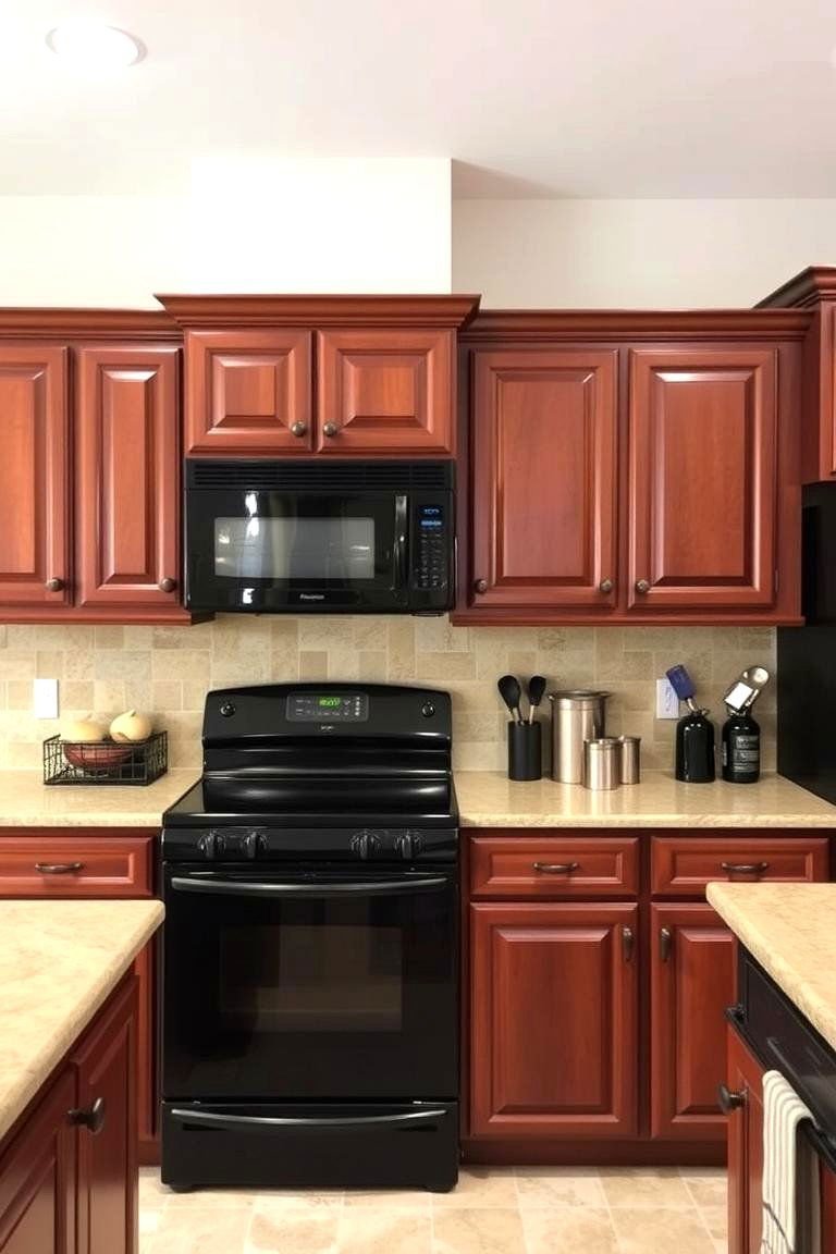 24 Cabinet Colors That Pair Beautifully With Black Appliances 14 Classic Richness of Cherry Wood Cabinets - 24 What Color Cabinets Go With Black Appliances