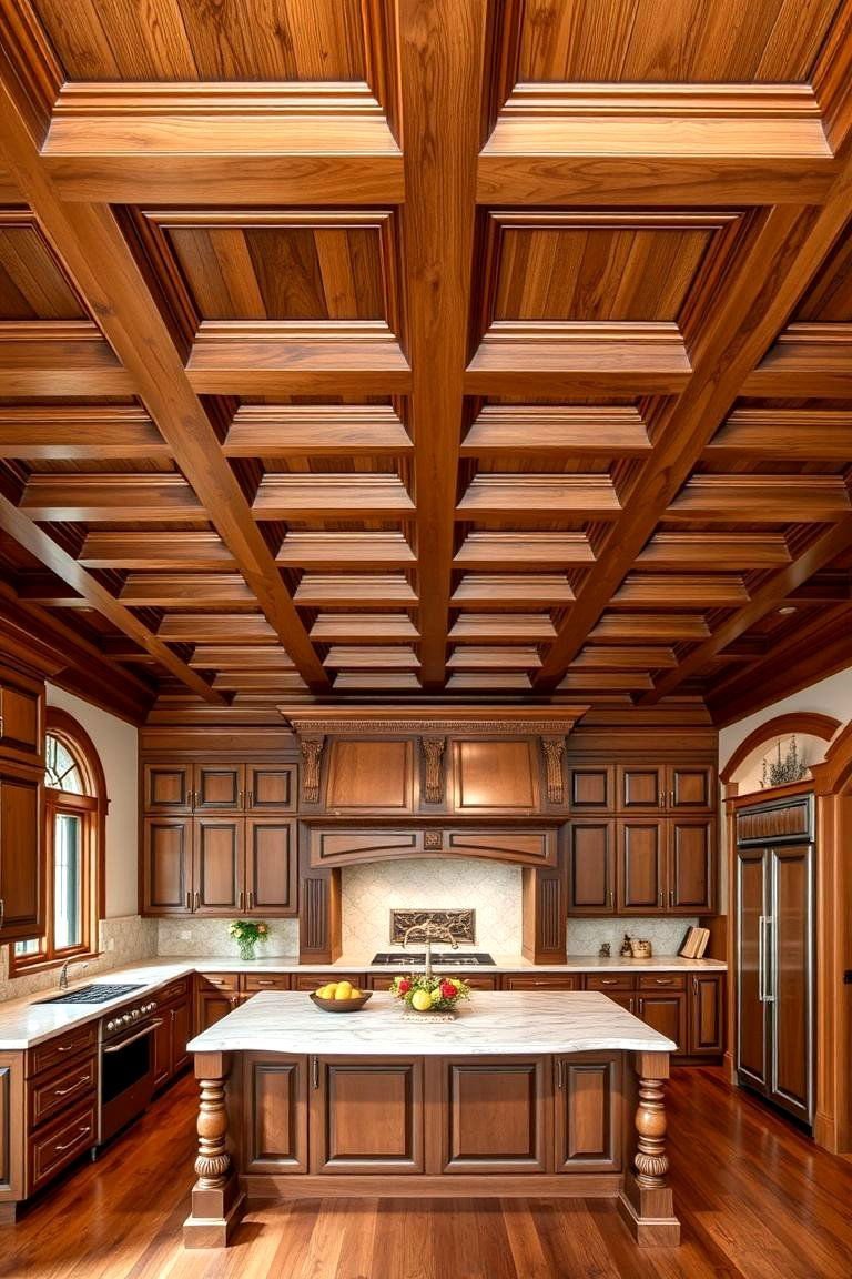 24 Wood Ceiling Kitchen Ideas to Warm Your Cooking Space 6 Coffered Wood Ceiling - 24 Wood Ceiling Kitchen Ideas