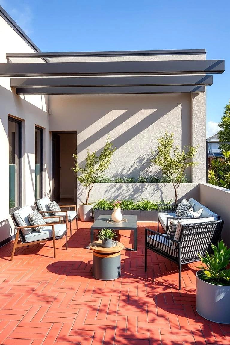 24 Red Paver Patio Ideas to Transform Outdoor Living Spaces 12 Contemporary Red Paver Seating - 24 Red Paver Patio Ideas