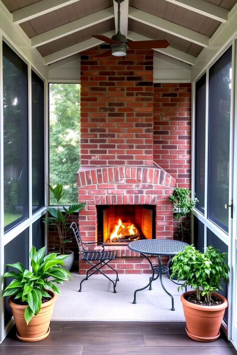 24 Screened-in Porch With Fireplace Ideas for All Seasons 5 Corner Fireplace to Maximize Space - 24 Screened-in Porch With Fireplace Ideas