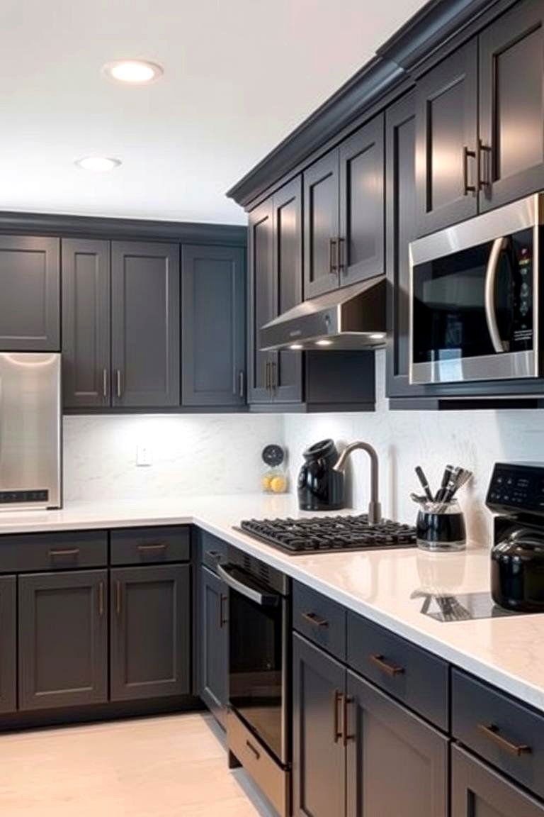 24 Cabinet Colors That Pair Beautifully With Black Appliances 5 Dramatic Flair with Dark Gray Cabinets - 24 What Color Cabinets Go With Black Appliances