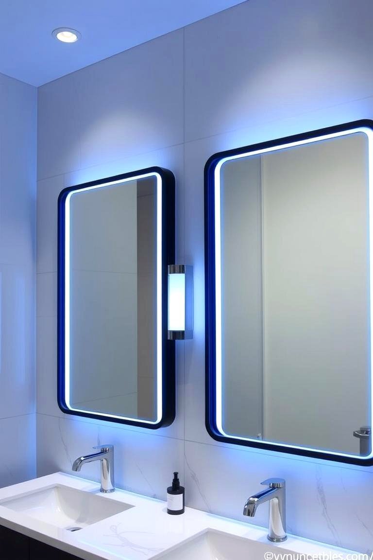 24 Black & Blue Bathroom Ideas for Bold Modern Designs 14 Elegant Illumination with Backlit Mirrors - 24 black and blue bathroom ideas